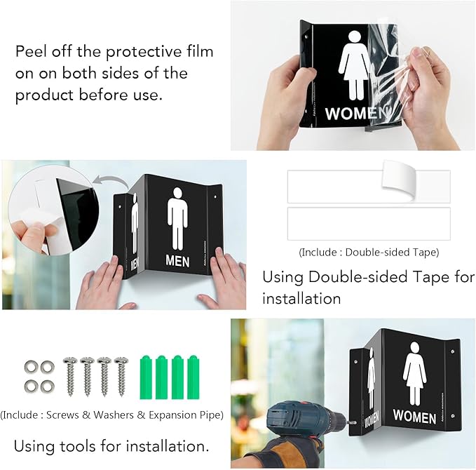 Faittoo Restroom Sign, Bathroom Signs, (4 Pack) 6 x 8 Inches Acrylic Sign, for Office or Business Bathroom and Toilet Door or Wall Decor, Indoor Outdoor Use, Black (Men and women Set)