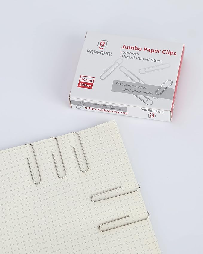PAPERPAL Paperclips for Office School & Personal Use, Jumbo Smooth Paper Clip (2"), 300 Large Paper Clips (3 Boxes of 100 Each), Silver