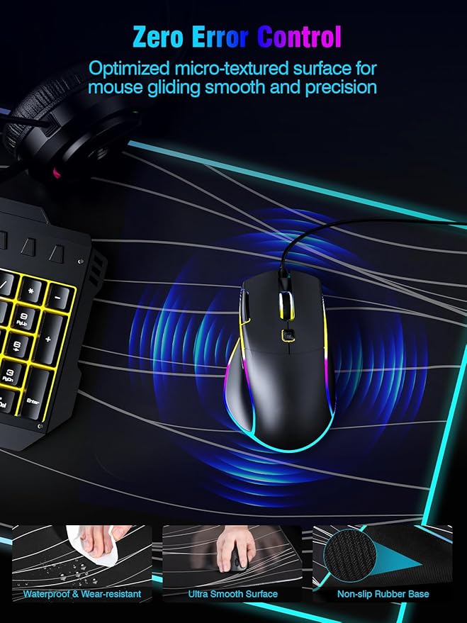 Mouse Pad with Magnetic Wireless Charging, Large Desk Pad Protector, RGB Black Mousepad Desk Mat with 15W Fast Charger, 4mm Thick Non-Slip, Waterproof Laptop Writing Pad for Office, Home, Gaming