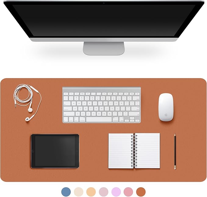 Leather Desk Pad Protector,Non-Slip Desk Pad,on-Slip PU Leather Large Mouse Pad,Easy Clean Desk Protecor Mat,Writing Pad for Office Work/Home/Decor(Brown, 31.5" x 15.7")