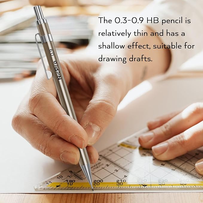 Nicpro 33PCS Metal Mechanical Pencil Set in Leather Case, Art Drafting Pencil 0.3, 0.5, 0.7, 0.9 mm, 2mm Lead Pencil Holders for Sketching Drawing With 18 Tube (6B 4B 2B HB 2H 4H Colors) Lead Refills