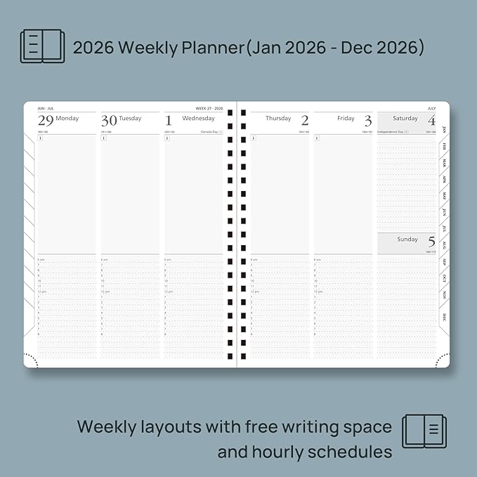 POPRUN 2026 Planner (Large Size 10'' x 8'' Wire-Bound Hard Cover) Daily Weekly and Monthly Calendar - Agenda 2026 (Jan.2026-Dec.2026) with Hourly Schedule, Monthly Tabs - Navy Blue