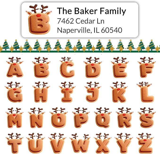 Personalized Return Address Labels - Custom Address Labels with Monogram (Lovely Reindeer)