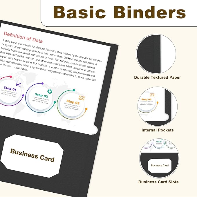 Folders with Pockets, LAYZZ 60 Pack Paper Pocket Folders, 2 Pocket Folders Fits Letter Size Paper, for School Office and Home (Black)