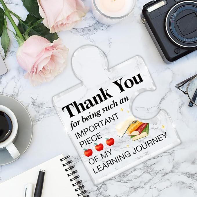 Teacher Appreciation Gifts, Teacher Gifts for Women Men, Thank You Teachers Day Graduation Christmas Gift for Teachers Study Partner Acrylic Puzzle Piece Desk Decorative Sign for Home Decor