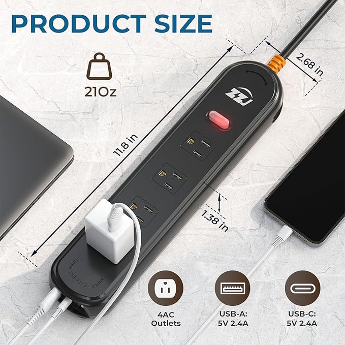 Outdoor Power Strip Weatherproof, 7-in-1 Surge Protector with 4 Wide Outlets 2USB A and 1USB C,1875W/15A, 10FT Flat Plug Multi-Plug Outdoor Extension Cord Waterproof for Indoor Outdoor, UL FCC Listed