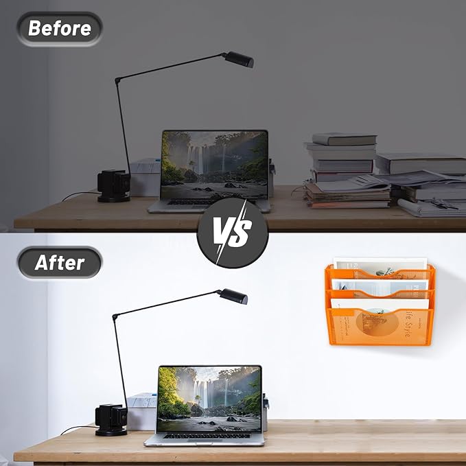 EASEPRES 3 Pocket Mesh Hanging Wall File Organizer, Wall Mounted Mail Paper Document Folder Holder, Clipboard Storage Organization Magazine Rack with Nametag Label for Office Home School, Orange