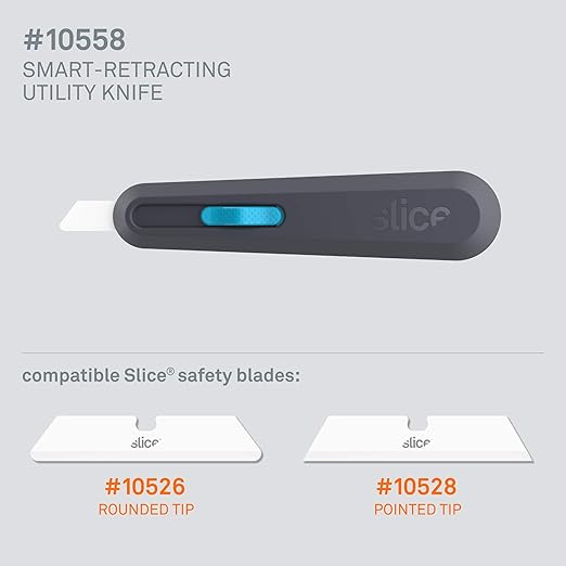 Slice Smart-Retract Utility Knife | Blade Automatically Retracts as Cutting Motion Finishes | Heavy Duty Box Cutter | Safe Ceramic Blade Lasting 11x Longer than Metal | 1 Pack
