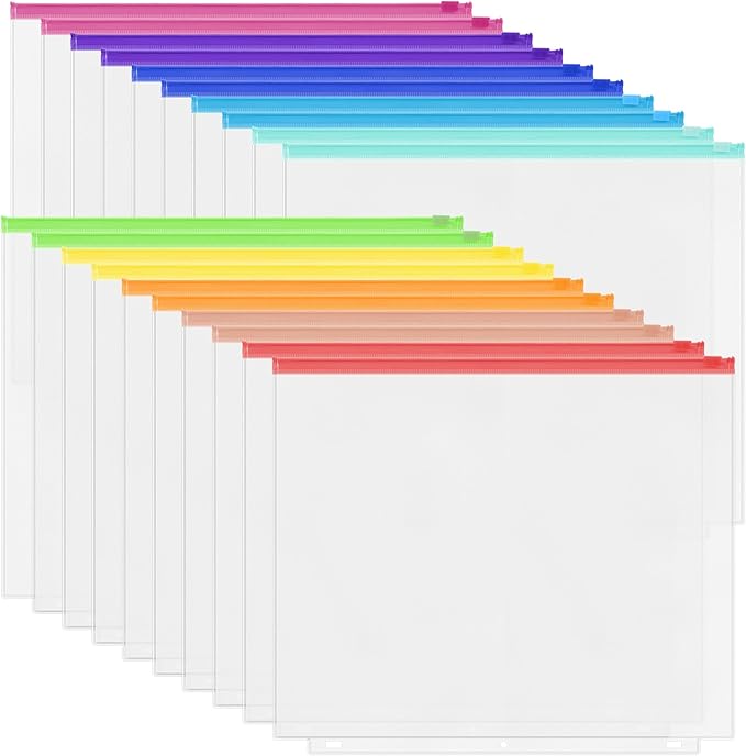 Antner 20PCS Letter Size Binder Pockets for 3 Ring Binder, 10 Assorted Colors Zipper Pouches Waterproof PVC Document Organizer File Folders 3-Hole Loose Leaf Insert Bags Page Sleeves Sheet Protectors