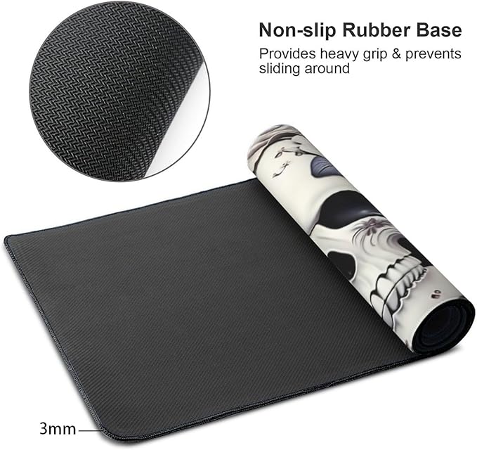 35.4 x 15.7 in, Waterproof XXL Large Mouse Pad for Desk, Extended Keyboard Mouse Mat for Computer Office, Big Laptop Mouse pad, Gaming Pc-White Skull&Flowers