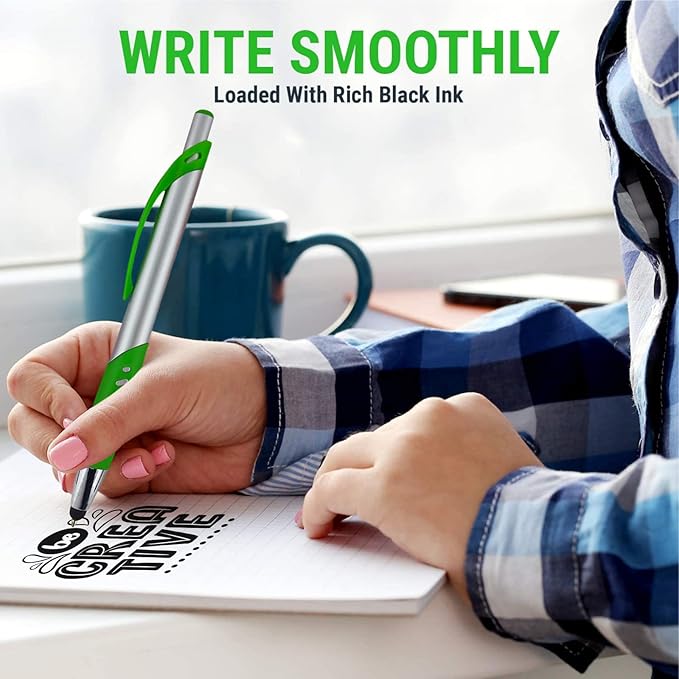 Personalized Pens With Custom Logo or Text-300 Pack Bulk-for Businesses, Parties, and Events, 2 in 1 Ballpoint Pen & Capacitive Stylus for Touchscreen Devices, Click Action, Black Ink, Purple