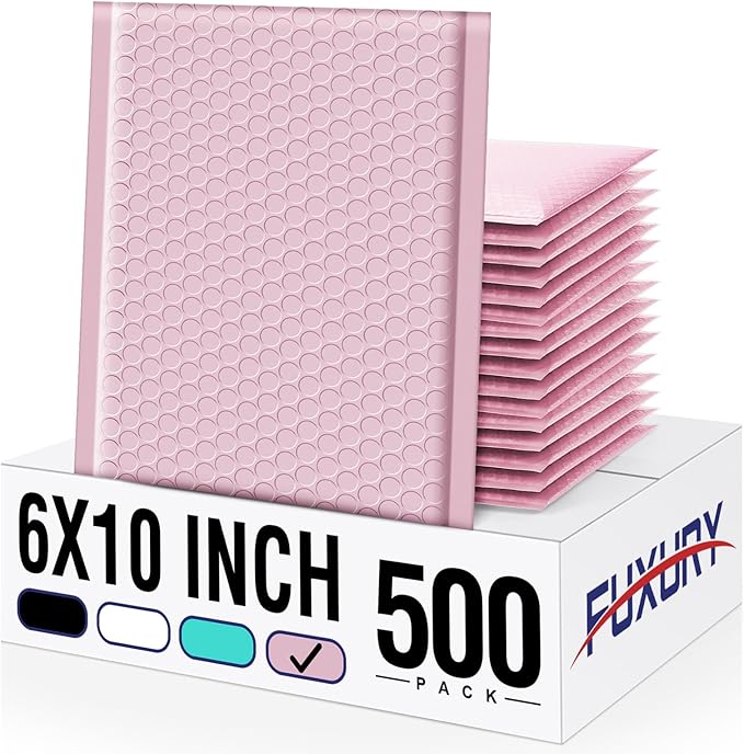 Fuxury Bubble Mailers 6x10 Inch 500 Pack Padded Envelopes Usable Size 6x9" Thick Mailing Envelopes Bubble Opaque Padded Mailers Shipping Bags for Mailing Jewelry Makeup Small Business #0 Light Pink