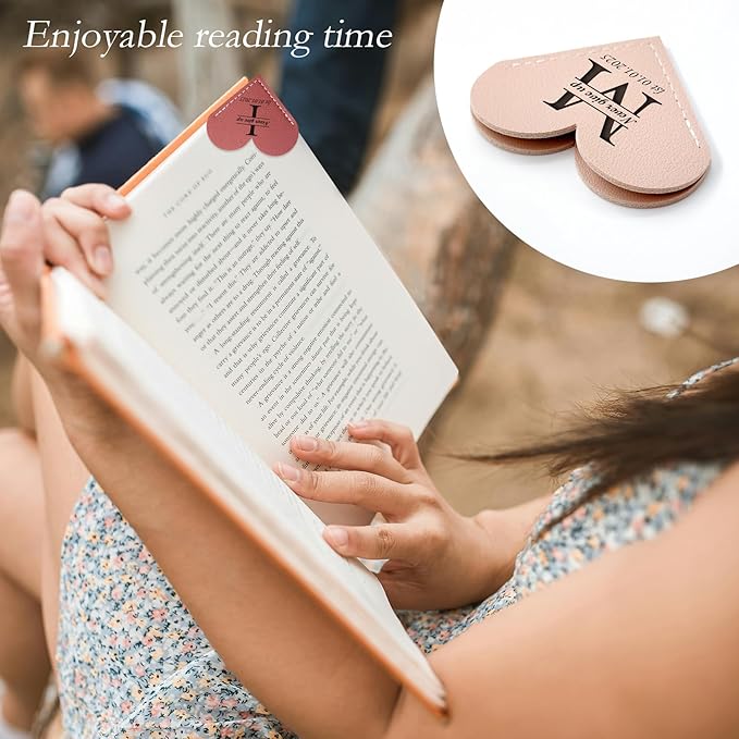 Handmade 3 Pcs Leather Heart Bookmarks - Personalized Corner Page Book Mark with Initials Custom, Cute Reading Gifts for Women Men, Teachers, Students, Mum, Dad, Book Lovers (Love 3 Pcs-Custom)