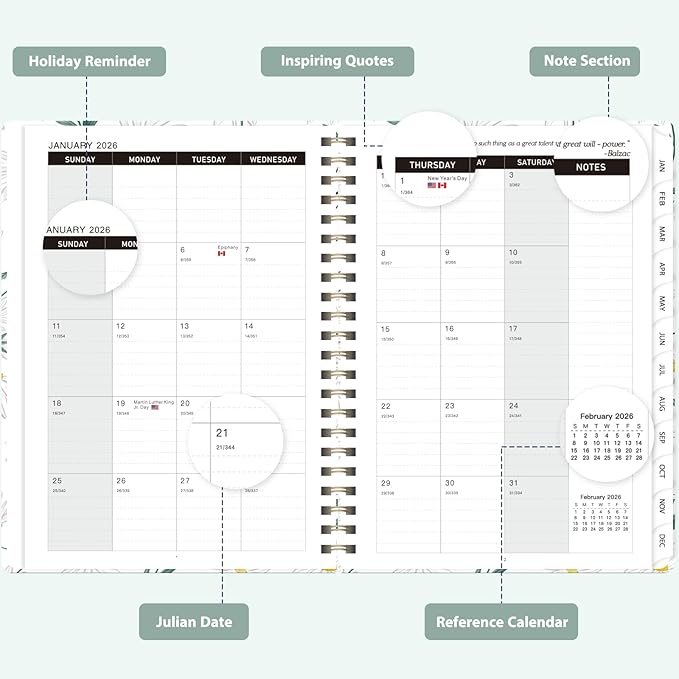 2026 Planner, Weekly and Monthly Calendar Agenda Book, Jan 2026 - Dec 2026, Hardcover Planning Academic Planner for Office School Supplies and Desk Accessories - A5 (6.3'' x 8.5'')