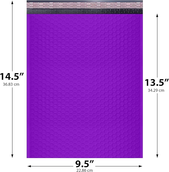 Purple Large Poly Bubble Mailers 9.5x14.5 inch #4 | Self Seal Padded Envelopes Cushioned Bubble Mailer | Usable Size 9.5x13.5 | WaterProof | Lightweight mailing Shipping Bags | 100 Pack Bulk