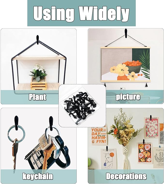 30 PCS Picture Hanging Nails Thumb Tacks for Wall Hangings, Heavy Duty Push Pins Wall Hooks for Drywall Cork Board, Picture Hanging Kit with Nails Black