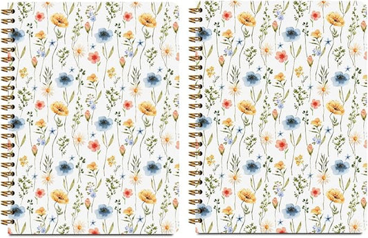 CFGBFDGH 2Pcs Floral Spiral Notebooks for Work, A5 Hardcover Notebook Journal for Women, Floral Journal 8.3x5.8inch College Ruled Notebook Travel Journal for Writing Office Note Taking, Floral Diary