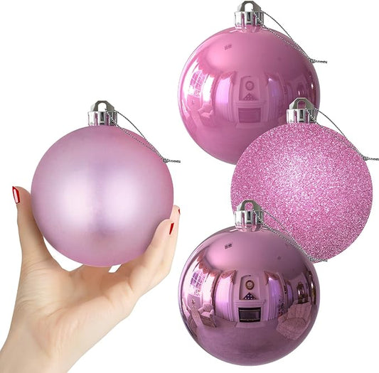 Bubblegun Pink 4.0" Large Christmas Balls - Christmas Tree Decoration Ornaments Shatterproof Hanging Balls for Birthday Halloween Holiday Wedding Decorations Set of 4pcs