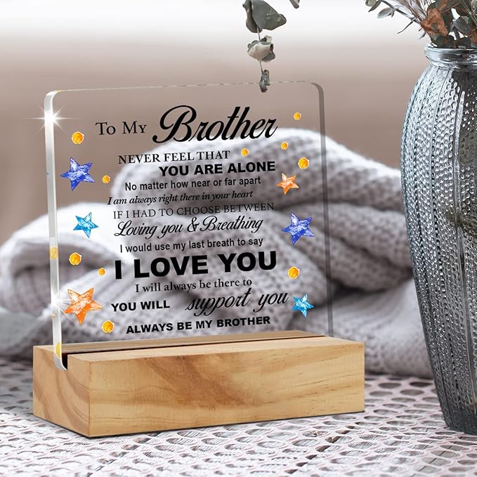 Bifez Brother Decorative Signage, Acrylic Desk Plaque with Wood Stand, 4x4 inches, Meaningful Gift for Home & Office