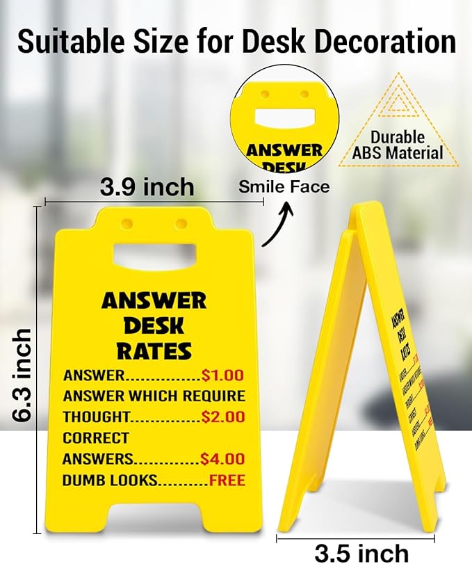 Answer Desk Rates Sign, Funny Office Desk Sign Office Cubicle Decor Fun Gag Gift for Coworker Teammate Boss Leader