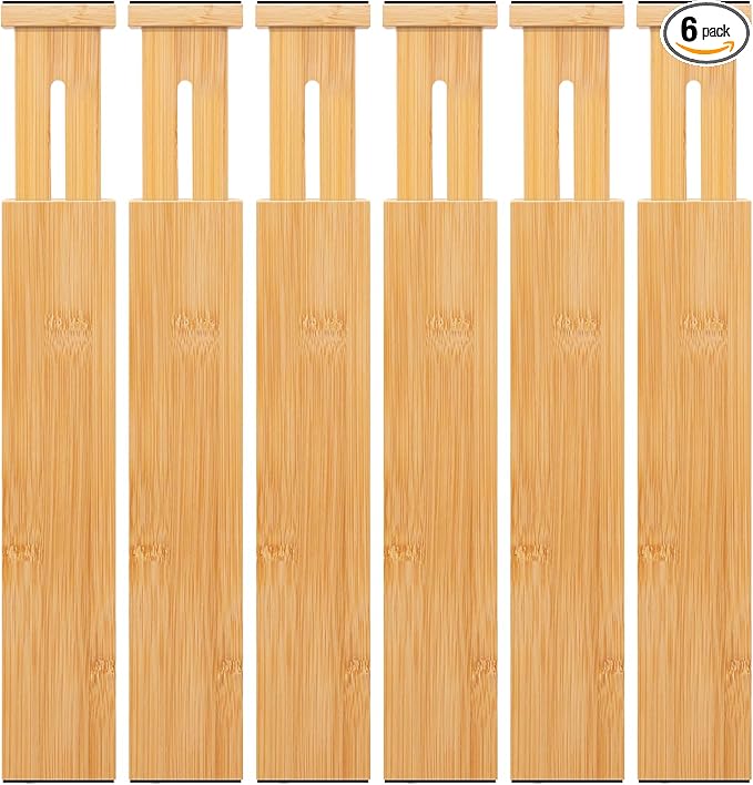 6 pcs Large Bamboo Drawer Dividers, Expandable 17"-22" Wooden Organizers for Kitchen, Office, Dresser, Bedroom, Clothes