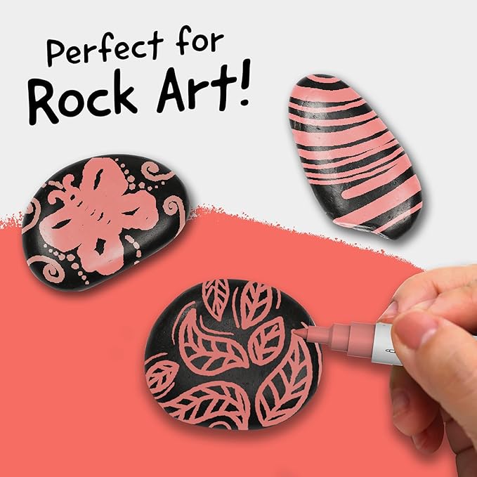 4 Dual Tip Pink Paint Pen Metallic - Fine Tip & Medium Acrylic Paint Markers - Pink Marker for Metal, Wood, Rock Painting, Canvas, Ceramic, Glass, Fabric, Leaf and Plastic - Water-based Ink