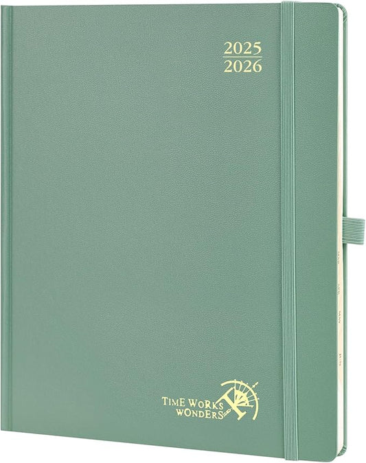POPRUN Planner 2025-2026, (Large 8.5'' x 10.5'' Hard Cover) Academic Calendar (July 25-June 26) Daily Weekly and Monthly Appointment Book with Hourly Time Slots, Monthly Tabs, 100 GSM - Midnight Green
