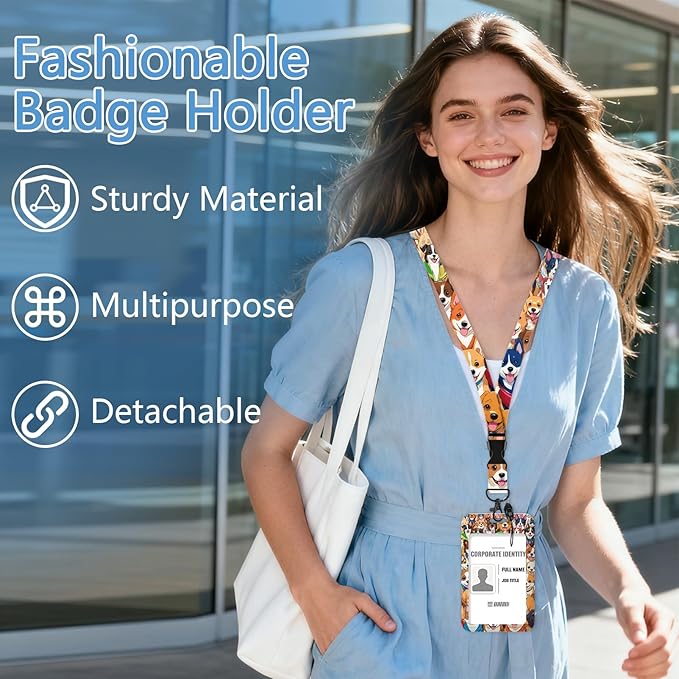 Puppy Dog Lanyard with Id Holder, Cute ID Badge Holder with Retractable Lanyard, ID Holder with Badge Reel Clips, Animal Keychain Name Tag ID Card Holder Teacher Women Doctor Office Gift