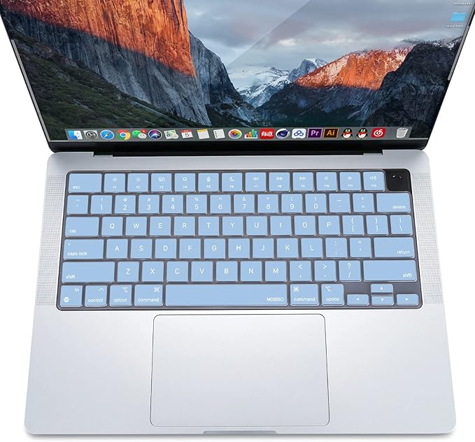 MOSISO Keyboard Cover Skin Compatible with MacBook Air 15 inch M3 A3114 M2 A2941/Air 13.6 A3113 A2681/Pro 14/16 M4 M3 M2 M1, Airy Blue
