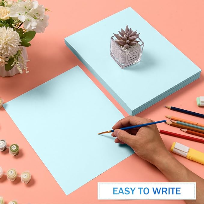 MixTeach 100 Sheets Light Blue Cardstock 8.5 x 11 Inch Thick Cardstock Paper, 250gsm/92lb Double Sided Light Blue Cardstock Printer Paper for Cards Making Crafts Scrapbook Invitations Drawing Printing