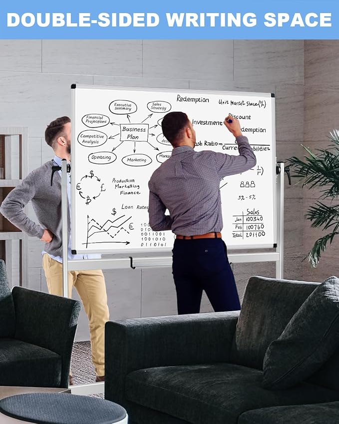 XBoard Magnetic Mobile Whiteboard, Double Sided Magnetic Dry Erase White Board on Wheels, Large Portable Easel with Stand and Aluminium Frame for Home School Office (Calendar 48x36-Inch)