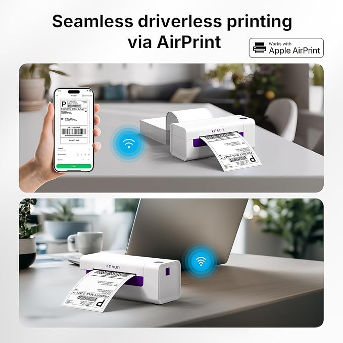 AirPrint Thermal Label Printer, Wireless Wi-Fi Shipping Label Printer 4x6 for iPhone, iPad, Mac,Compatible with Android&Windows, Included Label Holder – Ideal for Small Business, Amazon, Shopify