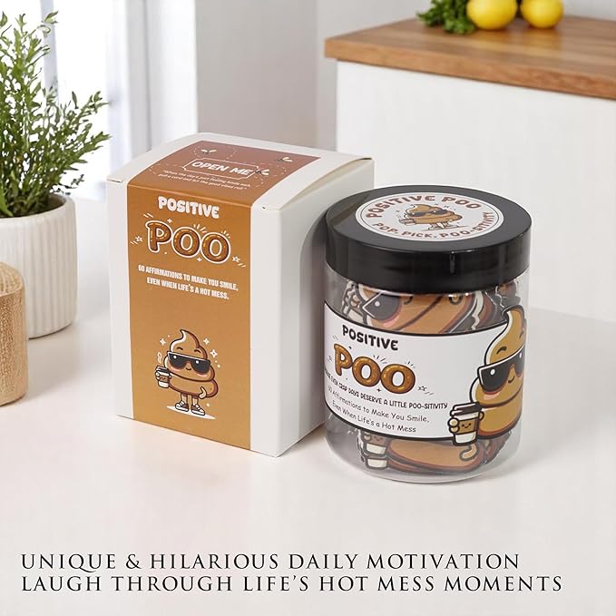 Positive Poo Jar – 60 Funny Affirmation Cards, Gag Gifts for Men, Women, Coworkers, Teens, Tween, Teen Girl Gift Trendy Stuff, Gifts for Dad, Bonus Dad, Back to School Gift (Positive Poo)