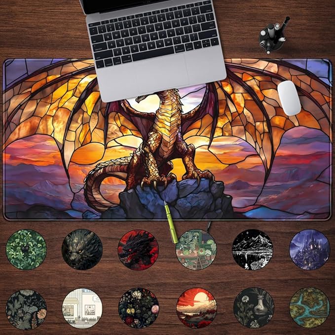 Dragon Desk Mat Large Mouse Pad XXL Extended Gaming, Gamer Gift Play Mat Desk Mousepad with Stitched Edges, Keyboard Mouse Mat for Work Game Office 31.5x15.7 in-Gift for Boyfriend or Son