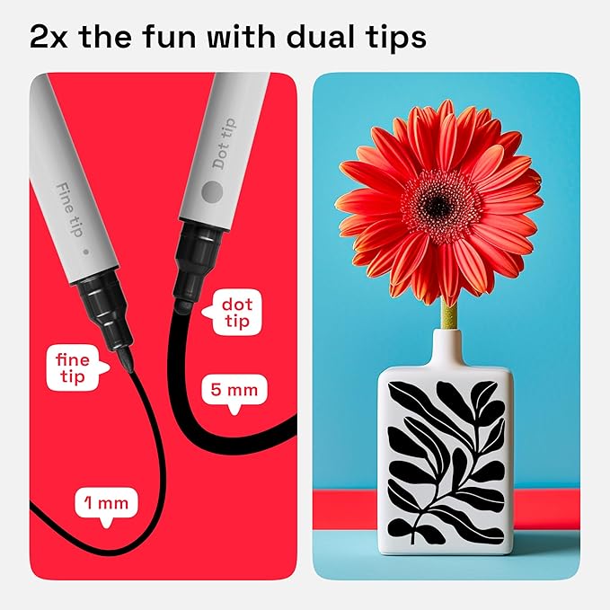 ARTISTRO 5 Black Dual-Tip Acrylic Paint Pens for Rock, Ceramic, Glass, Wood, Fabric - Black Markers for Acrylic Painting, 5mm Dot + 1mm Fine Tips