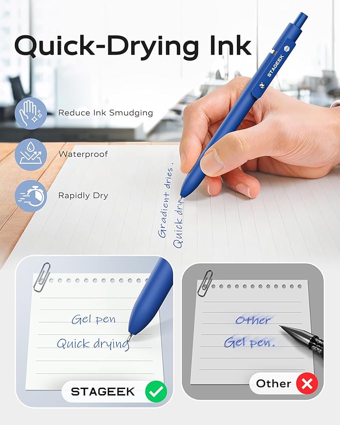 Blue Gel Pens, 6Pcs Quick Dry Blue Ink Pens with 3 Extra Refills, Fine Point Retractable Smooth Writing Pens for Journaling, Office, Note Taking, School Supplies, Nurse Aesthetic(Blue)