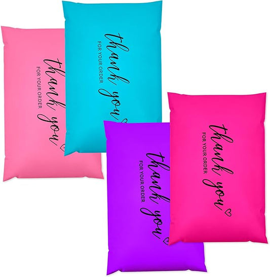 JinRuiKJ Thank You Poly Mailer - 6x9 Poly Mailers Variety Pack of 100, 25 Pcs Each Color, Strong Adhesive Shipping Bags for Clothing, Durable Thick Mailer Bags with Self Seal - Mixed Color2