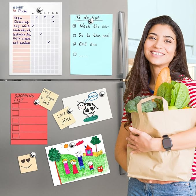 Pack of 24 Silver Magnetic Push Pins for Fridge, Whiteboard, Map, Office, DIY - Refrigerator Magnets for Locker