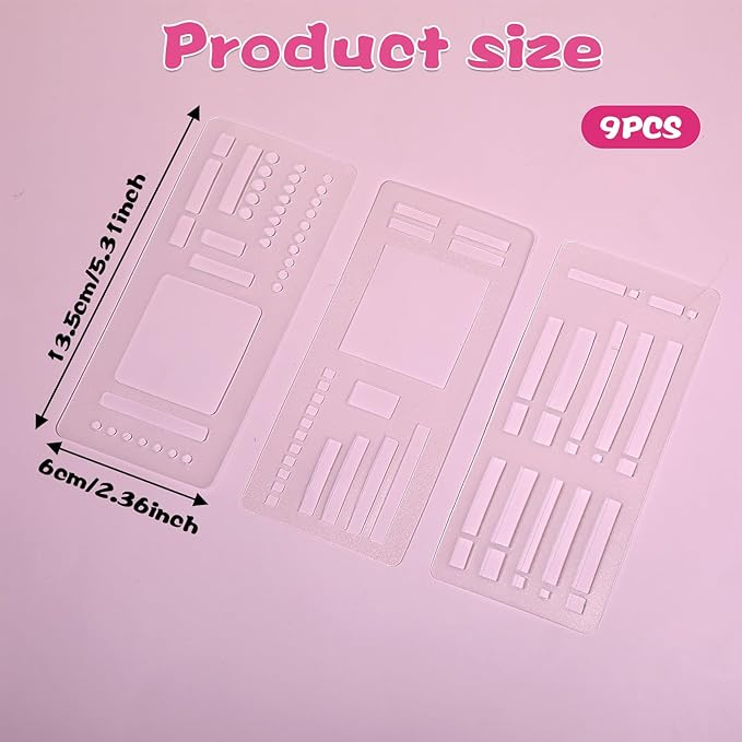 9Pcs Handmade Flexible Record Templates, Reusable Planner Stencils for Dot Grid Journals, Versatile Drawing and Checklist Templates Journal Stencils Drafting Tools with Coils Discs Rings