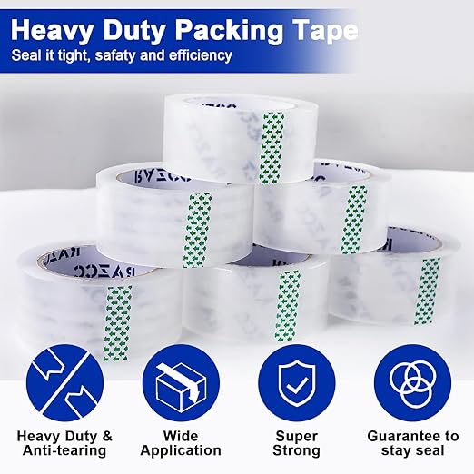 Clear Packing Tape, 36 Rolls Heavy Duty Packaging Tape with Dispensers for Packing Shipping Moving and Sealing, Thicker Packing Tape-2" x 65 Yards Per Roll, 2340 Total Yards