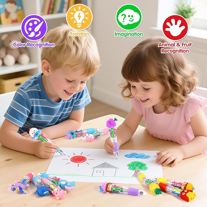 arscniek 24Pcs Multicolor Pen in One, 4-in-1 0.5mm Fine Point Cute Pens, Fun Kawaii Ballpoint Pen for Party Favors, Classroom Prizes, Teacher School Supplies, Bulk Gifts for Students