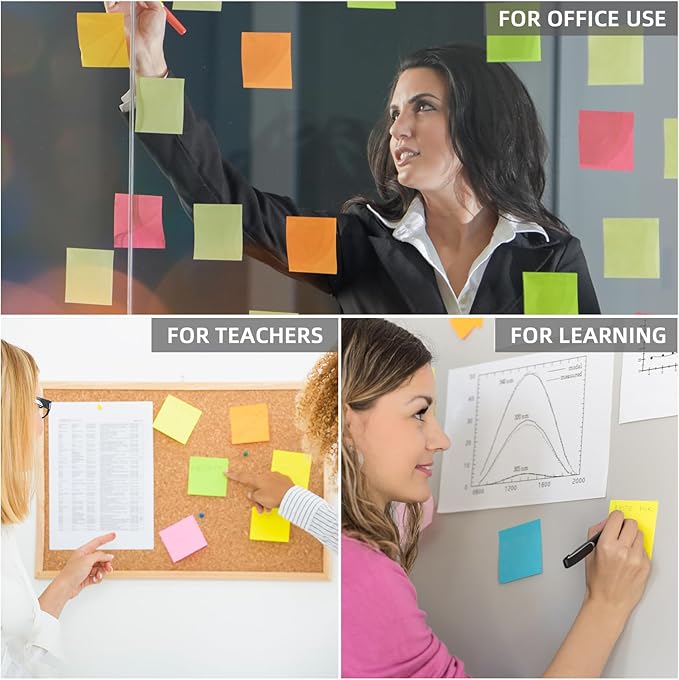 (12 Pads) Sticky Notes 3x3 Inches,Bright Colors Self-Stick Pads, Easy to Stick for Home, Office, Notebook