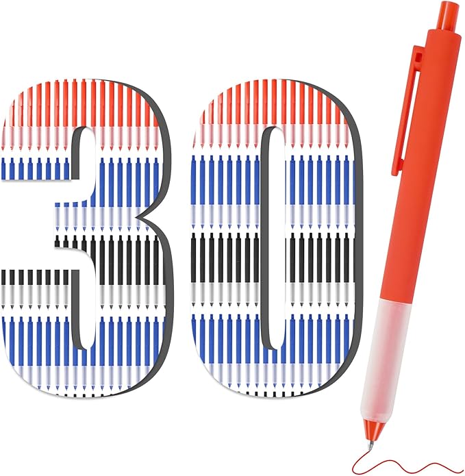 Pens Bulk, 30 Pcs Retractable Ballpoint Pens Medium Point (1.0mm) Rollerball Pens for Smooth Writing Women Men Gifts, (10Black&10Blue&10Red Ink) for Journaling School and Office Supplies Use
