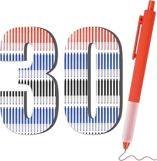 Pens Bulk, 30 Pcs Retractable Ballpoint Pens Medium Point (1.0mm) Rollerball Pens for Smooth Writing Women Men Gifts, (10Black&10Blue&10Red Ink) for Journaling School and Office Supplies Use