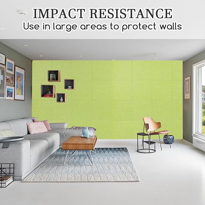 Large Cork Board Alternative, 12 Pack Felt Board with Safe Removable Adhesive Tabs Felt Wall Tiles, Large Cork Boards for Walls, Cork Board for Home Office, Pin Boards for Walls, Green