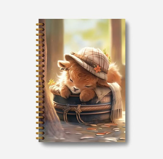Cute Highland Cow Notebook - Western Cow Notebook, Highland Cow Office Supplies, Highland Cow Gifts, Cow Lover Gifts, Cute Cow Stuff, Funny Sleeping Highland Cow Spiral Notebook 5.5x8.3