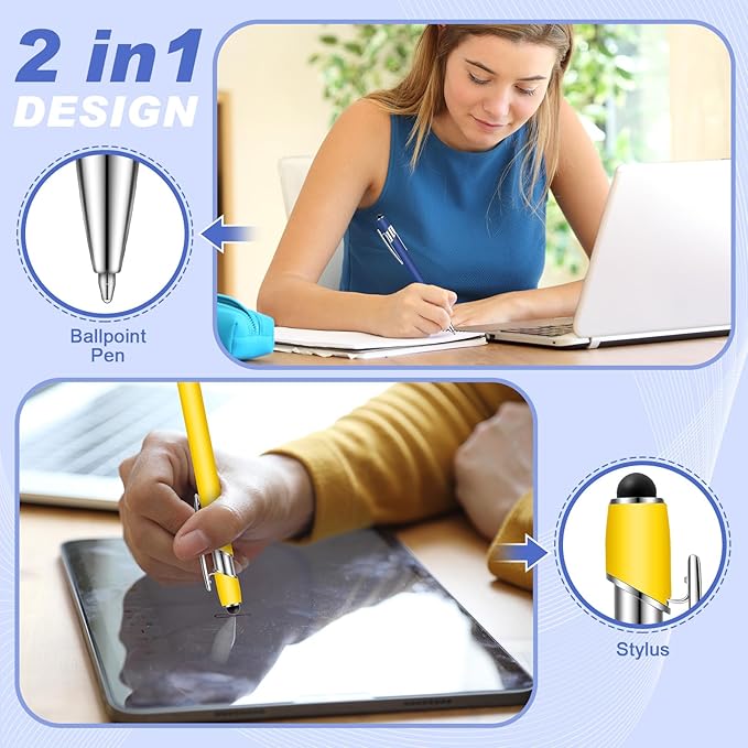 Tenare 12 Pieces Ballpoint Pen with Stylus Tip, 1.0 mm Black Ink Metal Pen 2 in 1 Stylus Pen for Touch Screens, Stylus Ballpoint Pen(Bright Color)