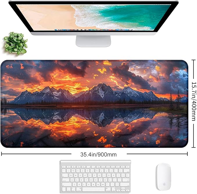 Volcanic Lava Scene Ultra Large Computer Desk Pad, Anti Slip Keyboard Pad, Customized Thick Large Stitched Edge Mouse Pad for Office 35.4 x 15.7 Inches