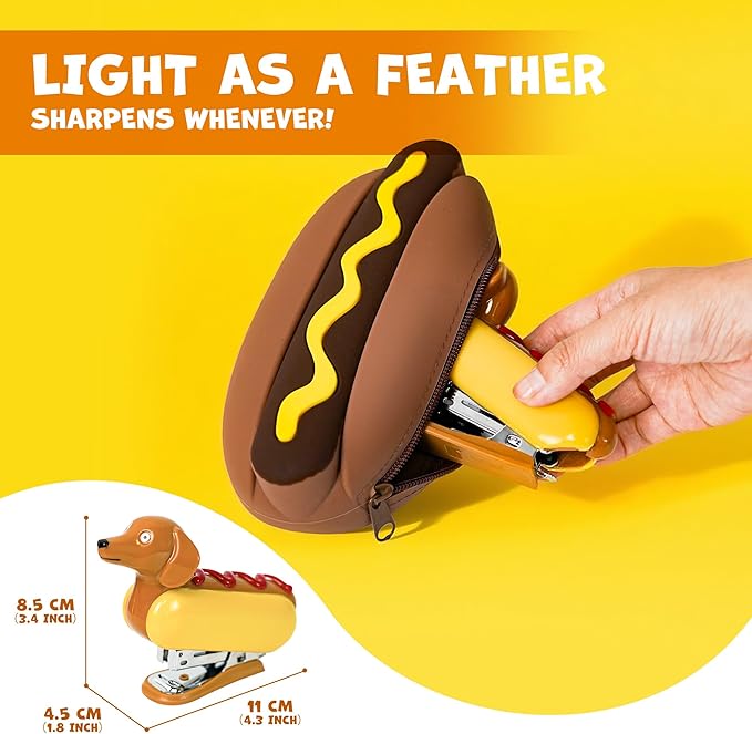 YOBRO Mini Stapler for Kids Students Novelty Hotdog Desktop Stapler with 1000PCS Staples 12 Sheets Capacity Stationery Animal Stapler for Home Office Stocking Stuffers for Kids