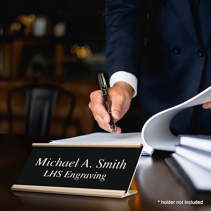 Engraved Custom Door Plate Black Plastic Office Door Sign with White Letters - Made in USA 2x8 B2